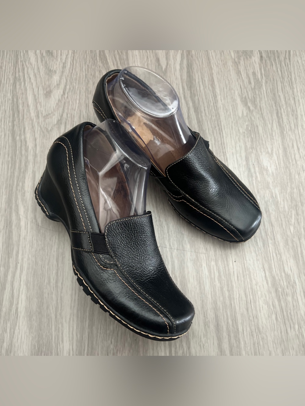 Women's Black Slip-On Loafers with Contrast Stitching